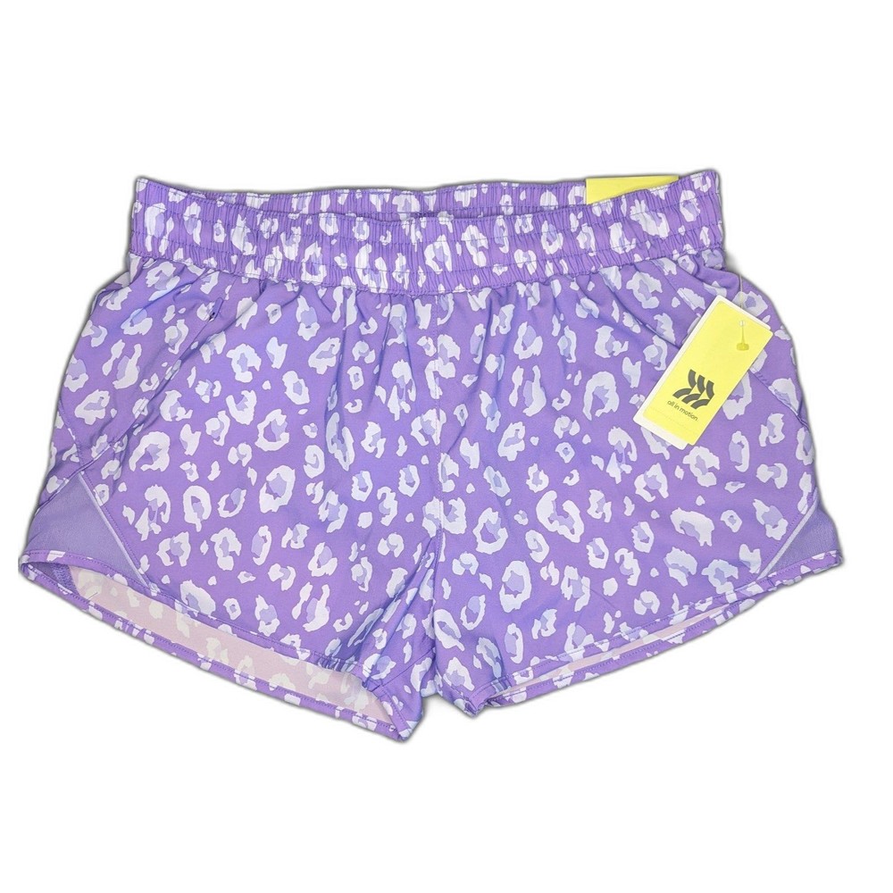 All in Motion Purple Leopard Print Mid Rise Run Shorts NWT SIZE L
